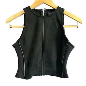 MANIERE DE VOIR | Faux Suede Piped Sleeveless High Neck Tank  | Size 4 / UK 8